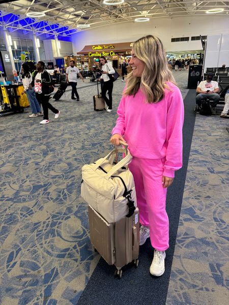 Comfy airport outfit! Loungewear!! Matching sweat set!! My favorite luggage!! Love this suitcase!! Great Mother’s Day gift! 

#LTKfindsunder50 #LTKstyletip #LTKActive