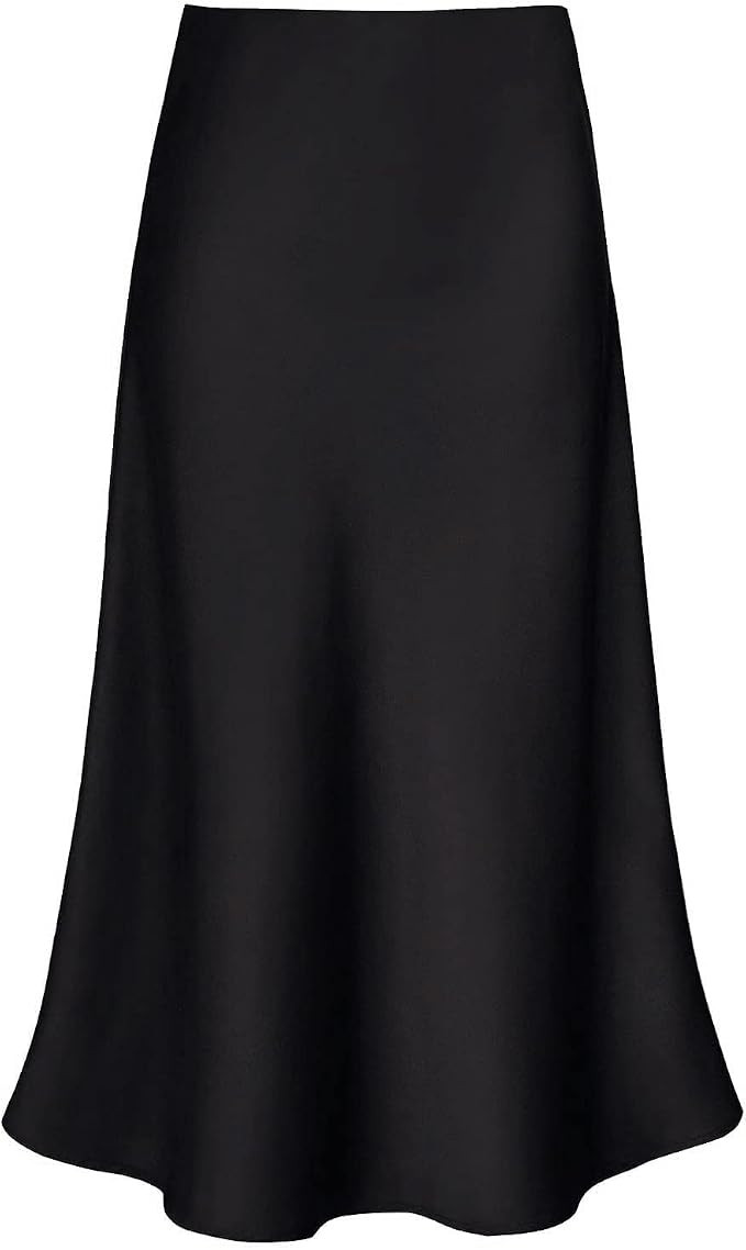 Modegal Women's Satin High Waist Hidden Elasticized Waistband Flared Casual A Line Midi Skirt | Amazon (US)