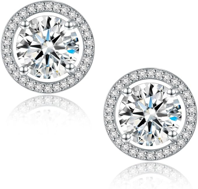 2CT Moissanite Stud Earrings, DF Color Ideal Cut Lab Created Diamond 18K White Gold Plated Earrin... | Amazon (US)
