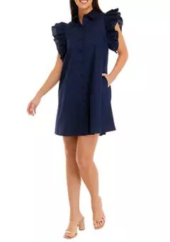 Crown & Ivy™ Women's Ruffle Sleeve Poplin Shirt Dress | Belk
