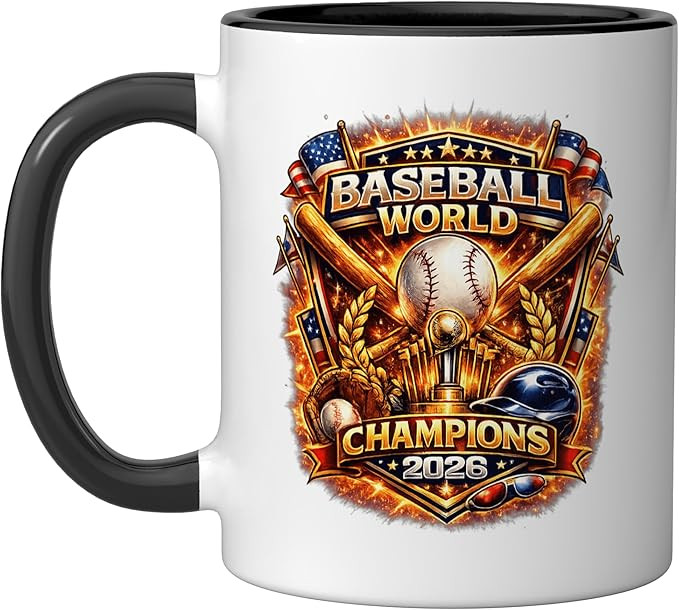 Baseball World Champions 2026 Vintage Style Graphic Ceramic Mug, Black/White | Amazon (US)