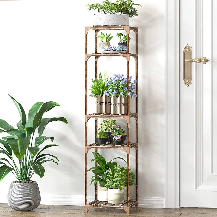 cfmour Wood Plant Stand Indoor Outdoor,47" Tall 5 Tier Plant Shelf Corner Flower Shelves for Indo... | Amazon (US)