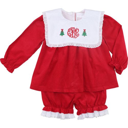 Red Corduroy Square Collar Bloomer Set | Cecil and Lou