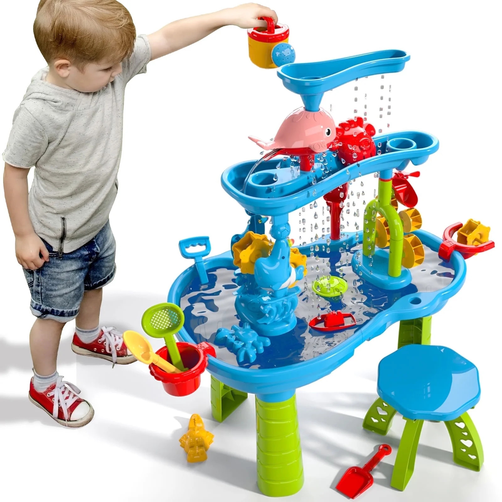 Dinosaur Planet Kids Sand Water Table for Toddlers, 3-Tier Sand and Water Play Table Toys for Tod... | Walmart (US)