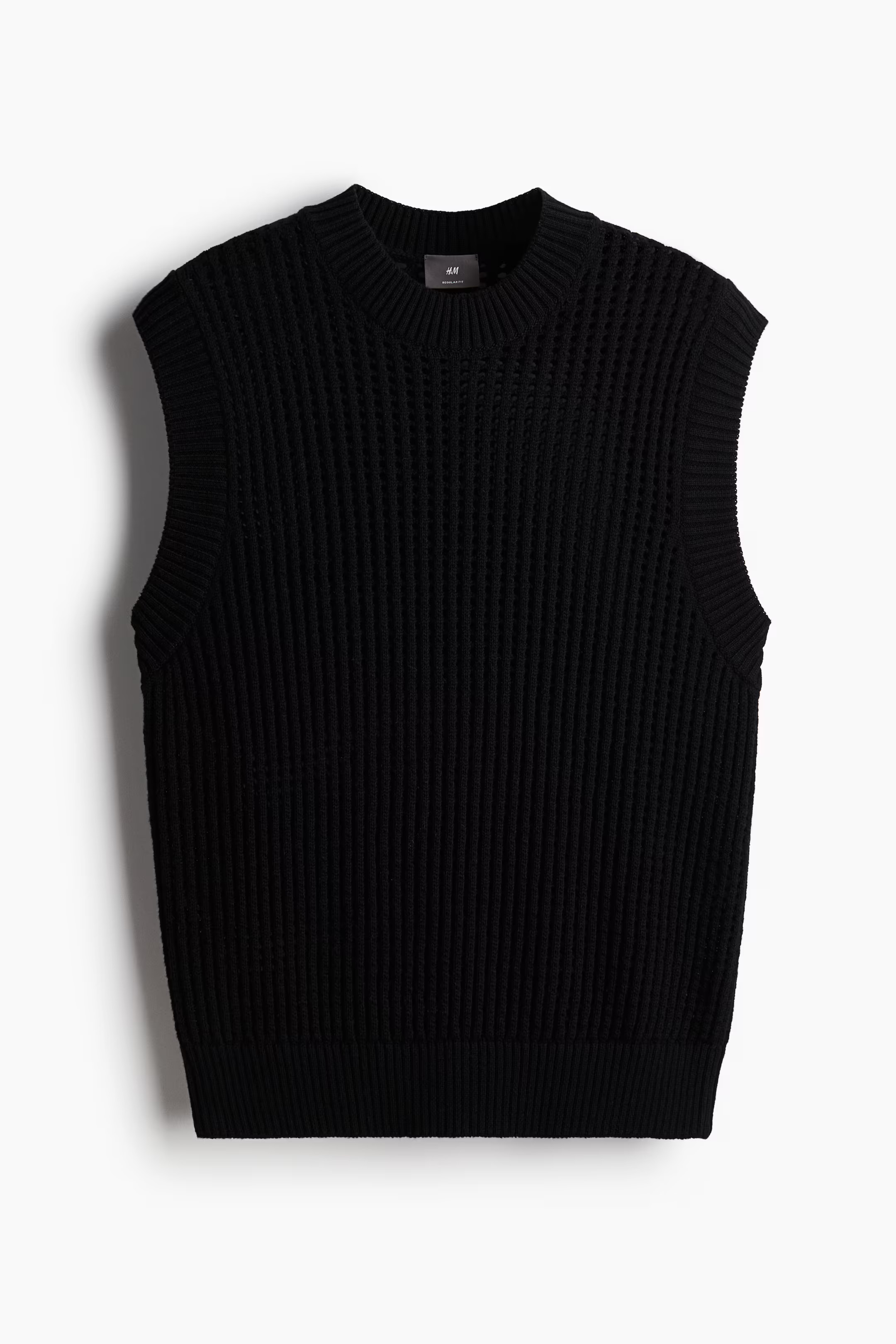 Regular Fit Hole-Knit Sweater Vest - Round Neck - Sleeveless - Black - Men | H&M US | H&M (US + CA)