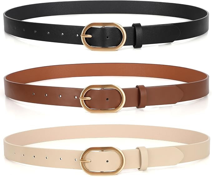 XZQTIVE 3 Pack Plus Size Women's Leather Belts for Jeans Pants Dress Fashion Gold Buckle Ladies W... | Amazon (US)