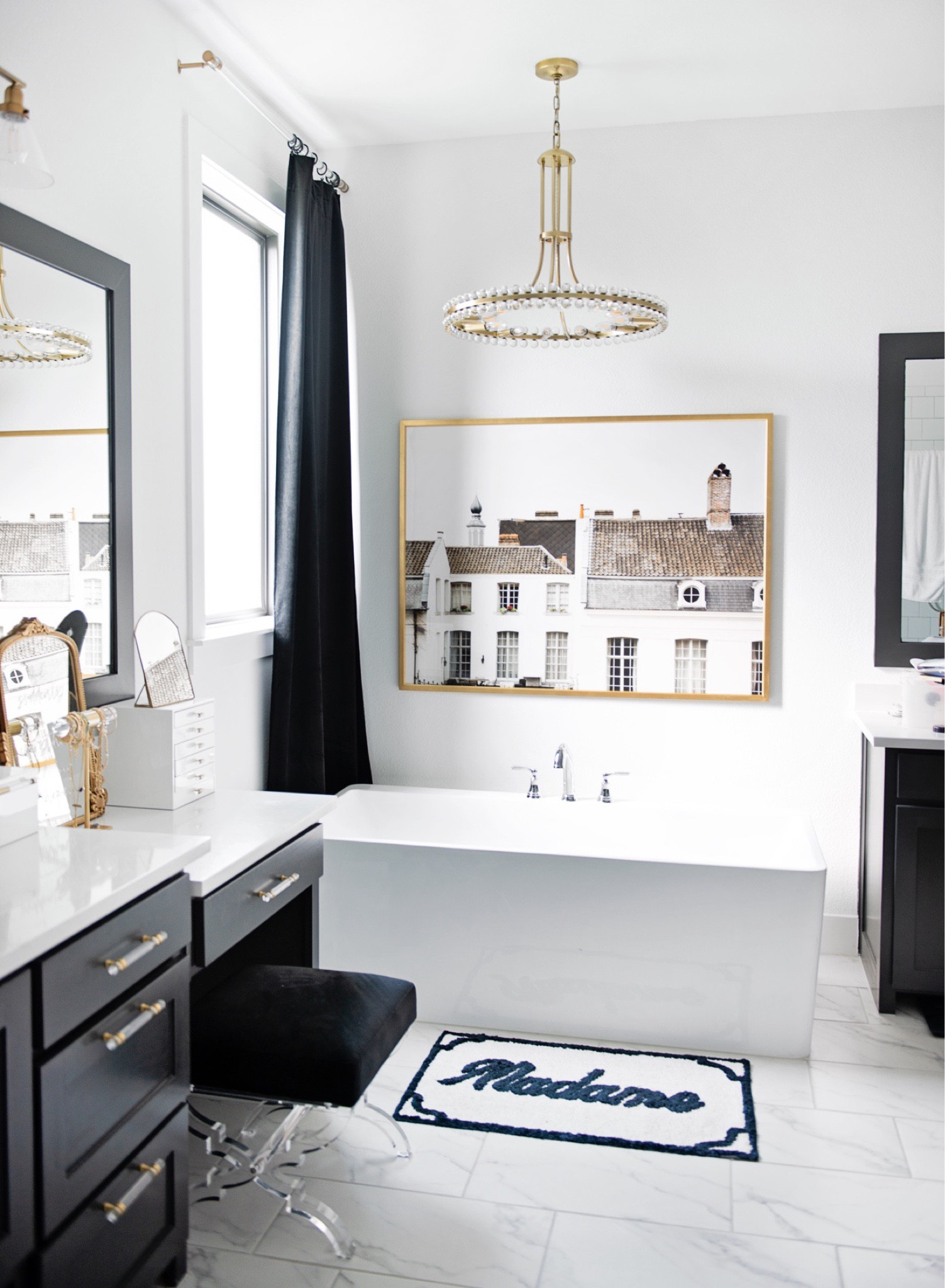 Bathroom, modern bathroom, artwork, modern glam, chandelier, bath rug, jewelry box

#LTKSeasonal #LTKstyletip #LTKhome