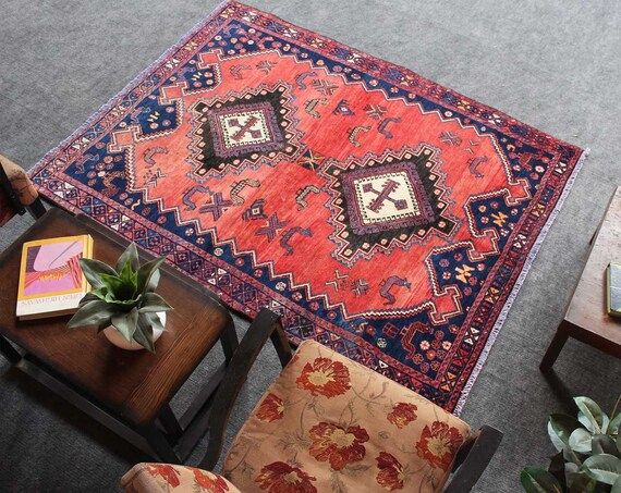 Tribal Rug Red, Rug Wool, Oriental Decor, Morocco Decor, Vintage Carpet, Wool Mat Handmade, Small... | Etsy (US)