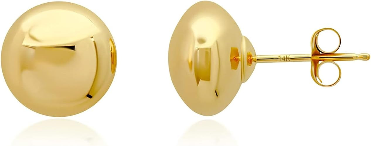 14K Gold Stud Earrings for Women | Yellow Solid Gold Flat & Full Ball Earrings with Gold Butterfl... | Amazon (US)