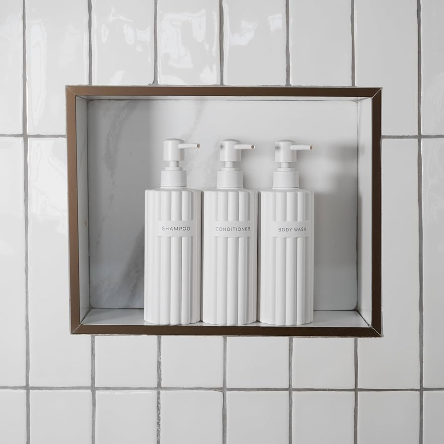 Stylish Shampoo and Conditioner Dispenser Set of 3 - Modern 19oz Shower Soap Bottles with Pump an... | Amazon (US)