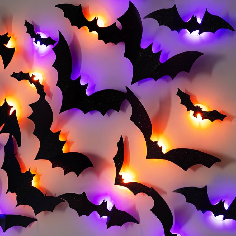 Dazzle Bright 100 PCS Halloween Bats Stickers with 60 Purple and Orange Lights, Lighted 3D Bat Wa... | Amazon (US)