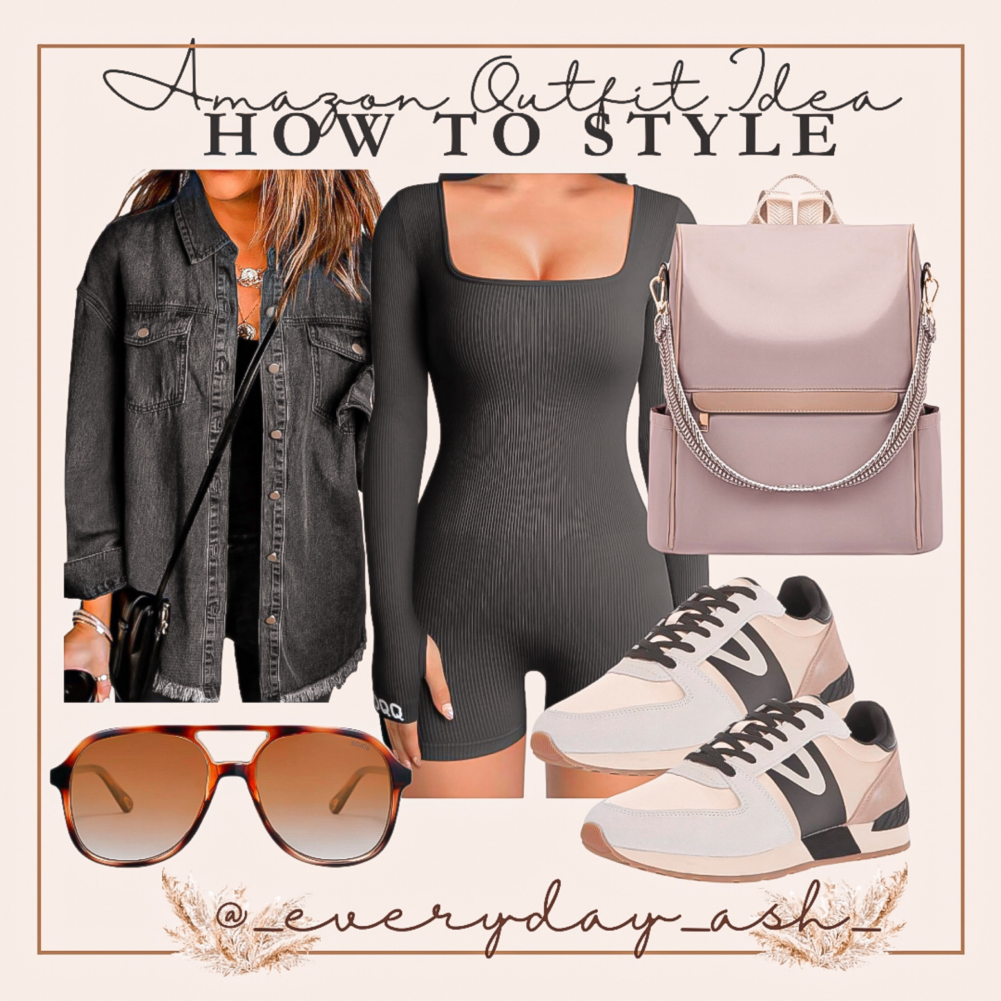 Amazon outfit idea 🖤

This fit would be great for running errands, coffee dates , sports games and more 🖤

Jumpsuit, romper,  black romper, Jean jacket, backpack, sunglasses, women’s shoes, sneakers, women’s sneakers, Amazon fashion 

#LTKstyletip #LTKtravel #LTKfindsunder50