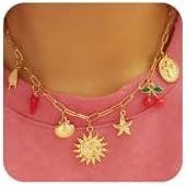 Trendy Stainless Steel Gold Plated Charm Necklace with Heart Pearl Pepper Conch Ceramic Pendant N... | Amazon (US)