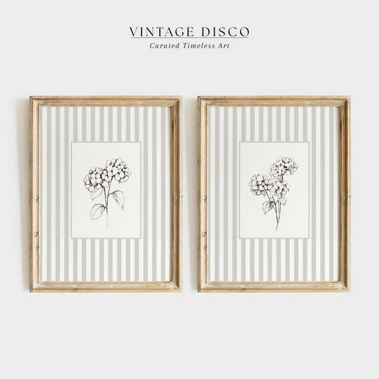 Luvia Neutral Nancy Meyers Hydrangea Sketch Set Of 2 French Country Cottagecore Decor, Vintage Fl... | Walmart (US)