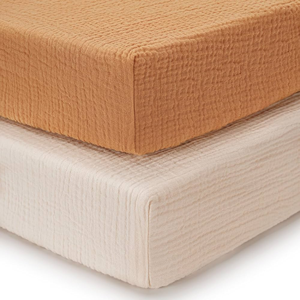 Muslin Crib Sheets for Girls and Boys, Cotton Boho Neutral Fitted Baby Crib Sheet for Standard Cr... | Amazon (US)