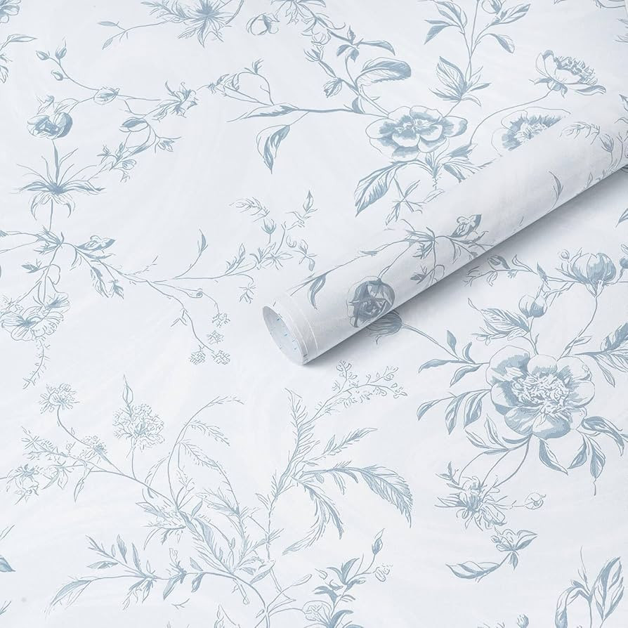 Ismoon Blue Wallpaper Peel and Stick Floral Vintage Stick on Wall Paper French Textured Contact P... | Amazon (US)