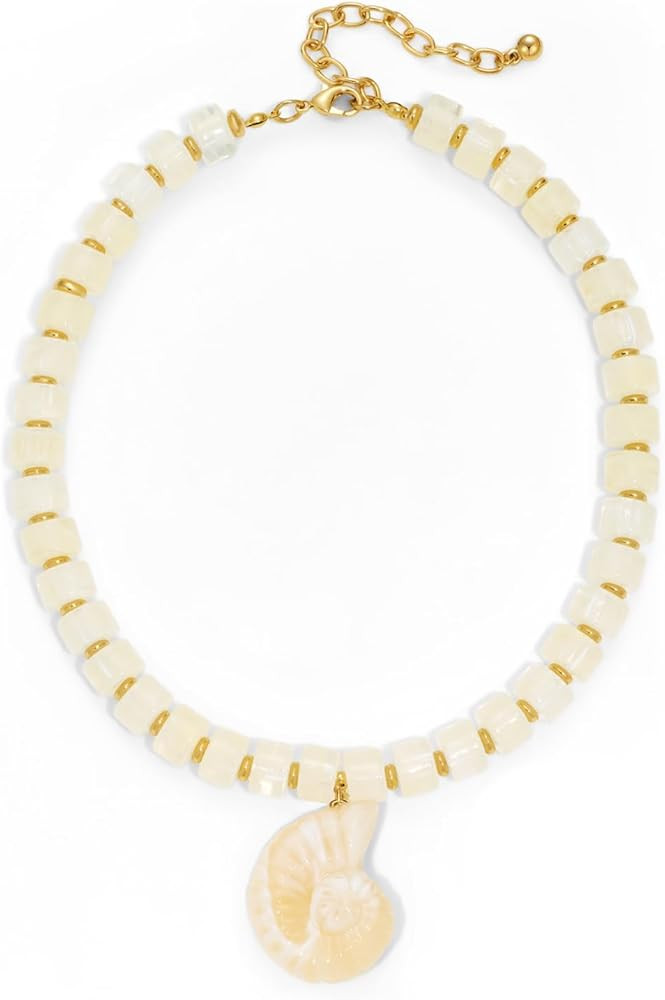 Chunky Beaded Necklace for Women with Conch Shell Pendant, Boho Bead Statement Necklace with Adju... | Amazon (US)