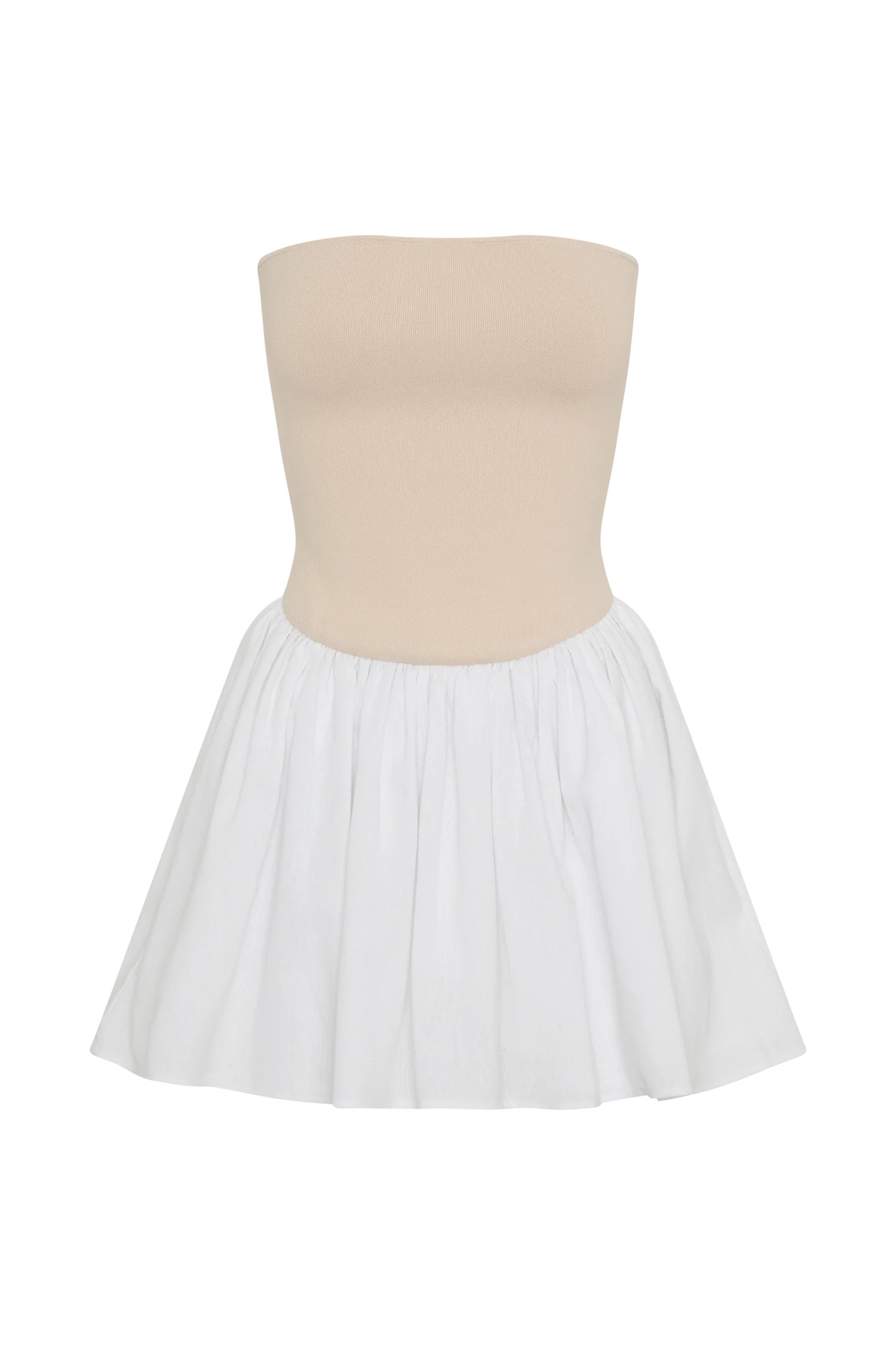 Hannah Knit And Linen Mini Dress - Natural/White | MESHKI US