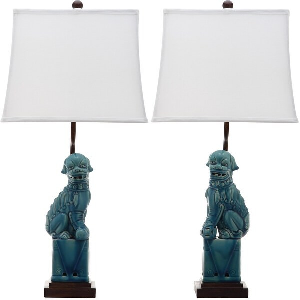 Safavieh Lighting 28-inch Blue Foo Dog Table Lamp (Set of 2) - 14"x9"x28.5" | Bed Bath & Beyond