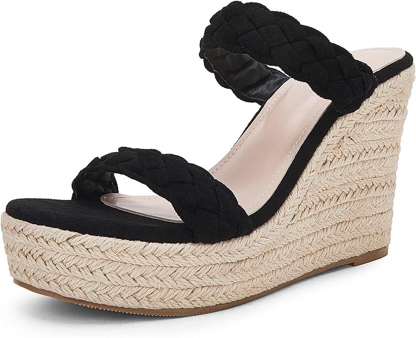 Coutgo Womens Wedge Platform Sandals Espadrilles Two Strap Woven Slip On Summer Cute Slide Sandal... | Amazon (US)
