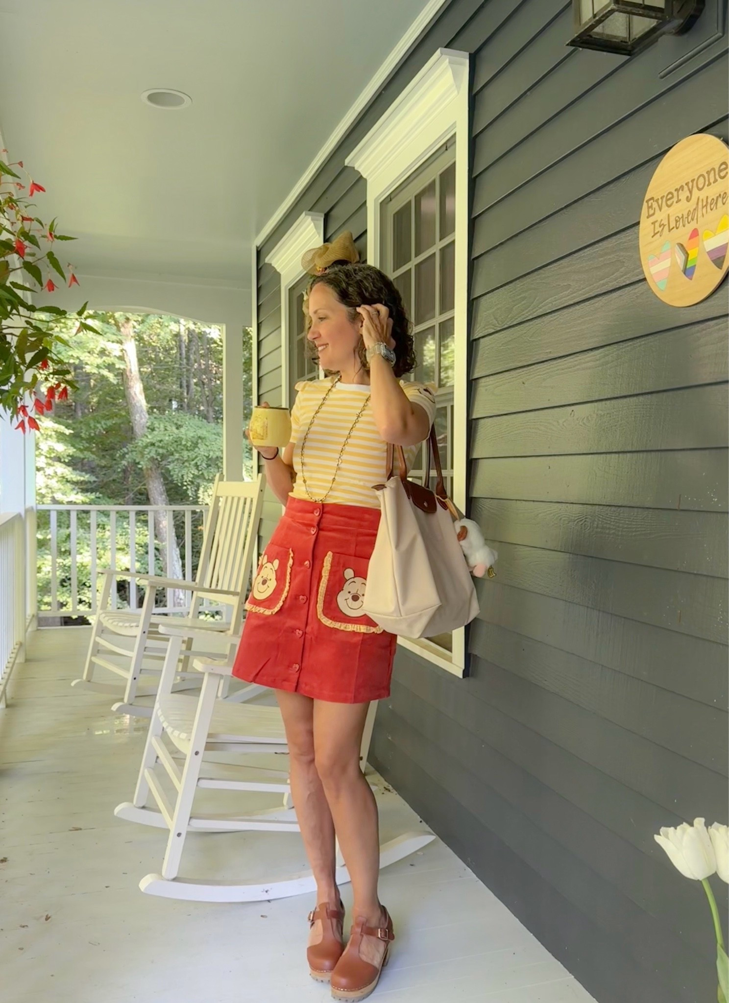 Happy Friday! Felt like a cute Winnie the Pooh outfit today. Top and skirt from Unique Vintage. Bag is Longchamp, clogs are old Swedish Hasbeens.

#LTKdayinmylife #LTKmomlife #LTKOver40