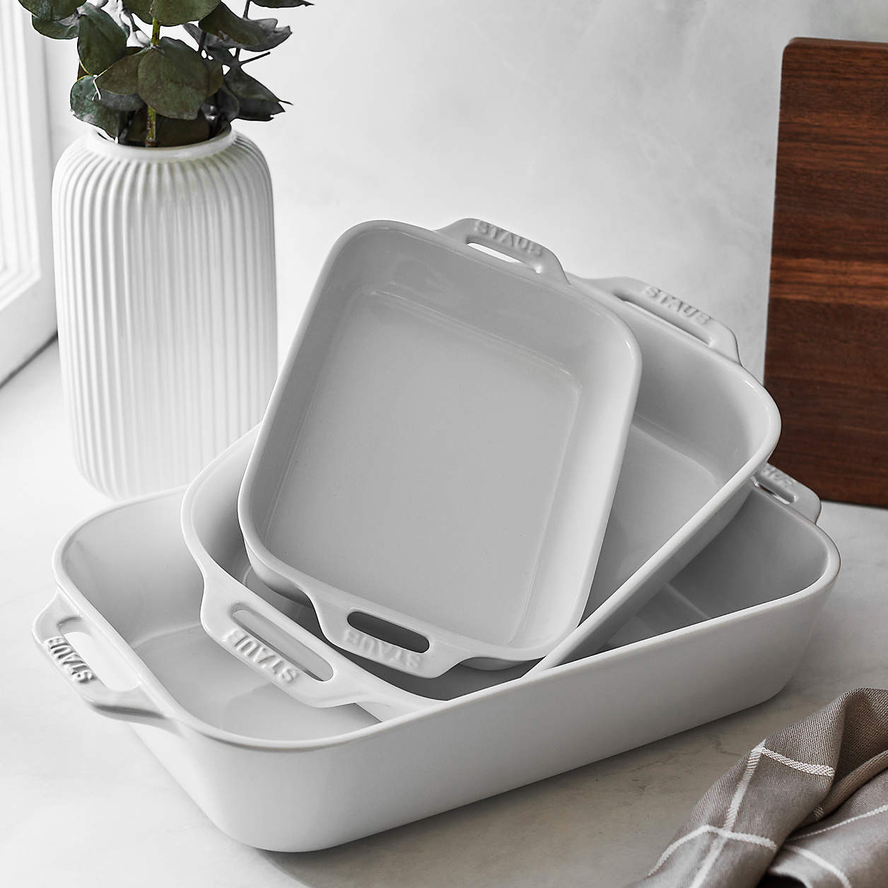 Staub White Rectangular Baking Dishes, Set of 3 + Reviews | Crate & Barrel | Crate & Barrel
