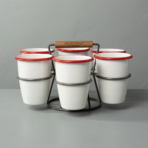 7pc 17oz Drink Caddy Set Red/Cream - Hearth & Hand™ with Magnolia | Target
