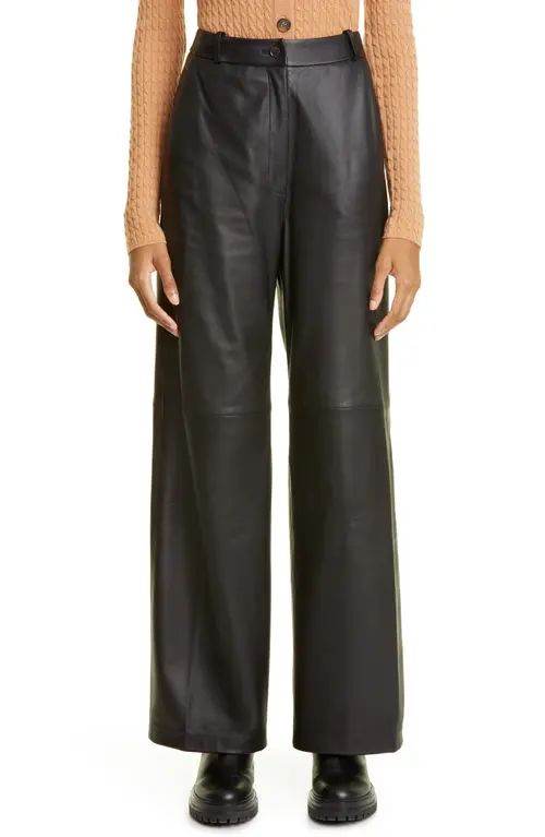 Loulou Studio Noro High Waist Wide Leg Lambskin Leather Pants in Black at Nordstrom, Size Small | Nordstrom