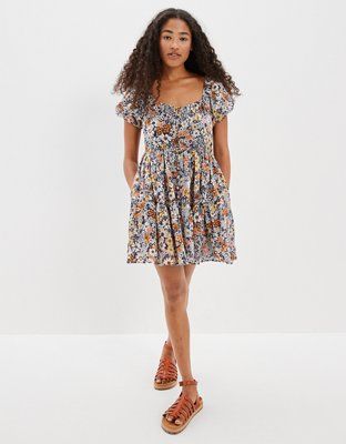 AE Floral Button-Front Mini Dress | American Eagle Outfitters (US & CA)