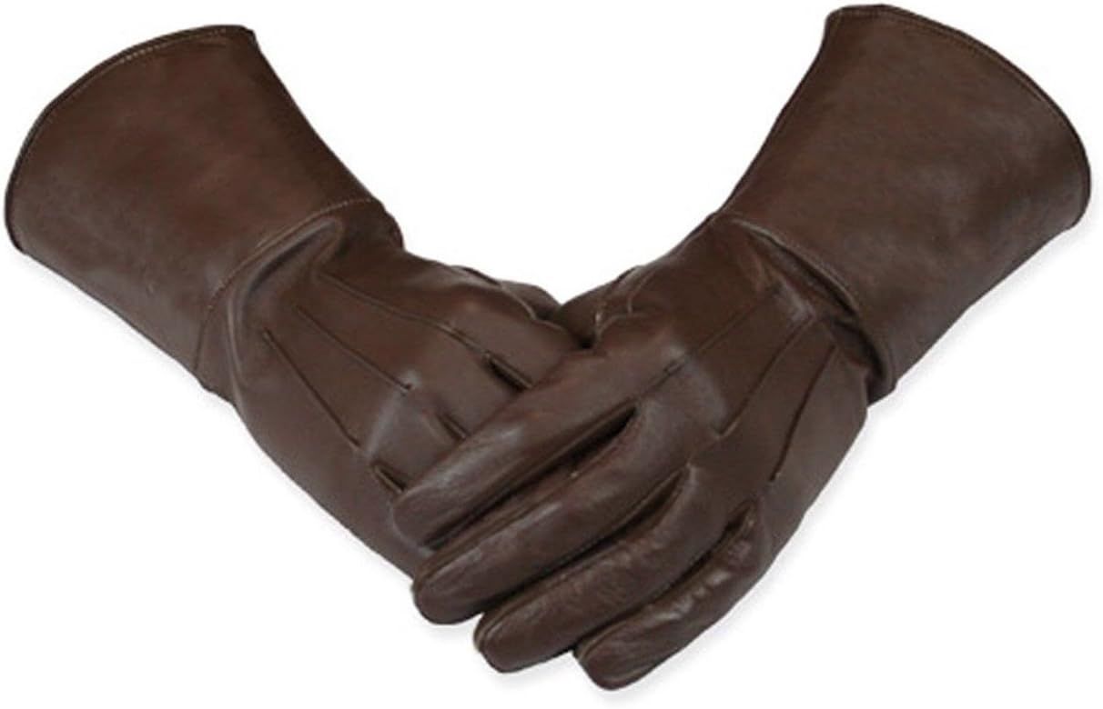 Leather Gauntlet Gloves Long Arm Cuff (Brown, Large) | Amazon (US)