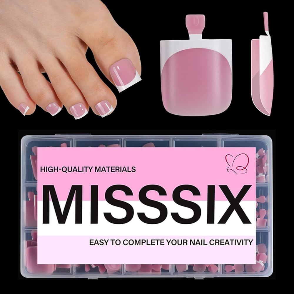 Misssix French Tip Press on Toe Nails, French Square Toe Nail Tips, Soft Gel False Toenail, Acryl... | Amazon (US)