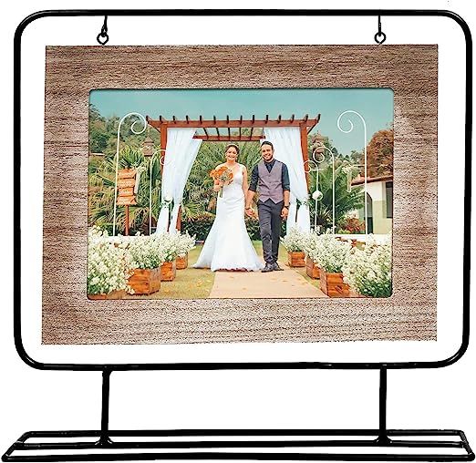 Space Art Deco 7X5 Black Wire Stand Picture Frame - Floating Photo Display for Desk - Black Iron ... | Amazon (US)