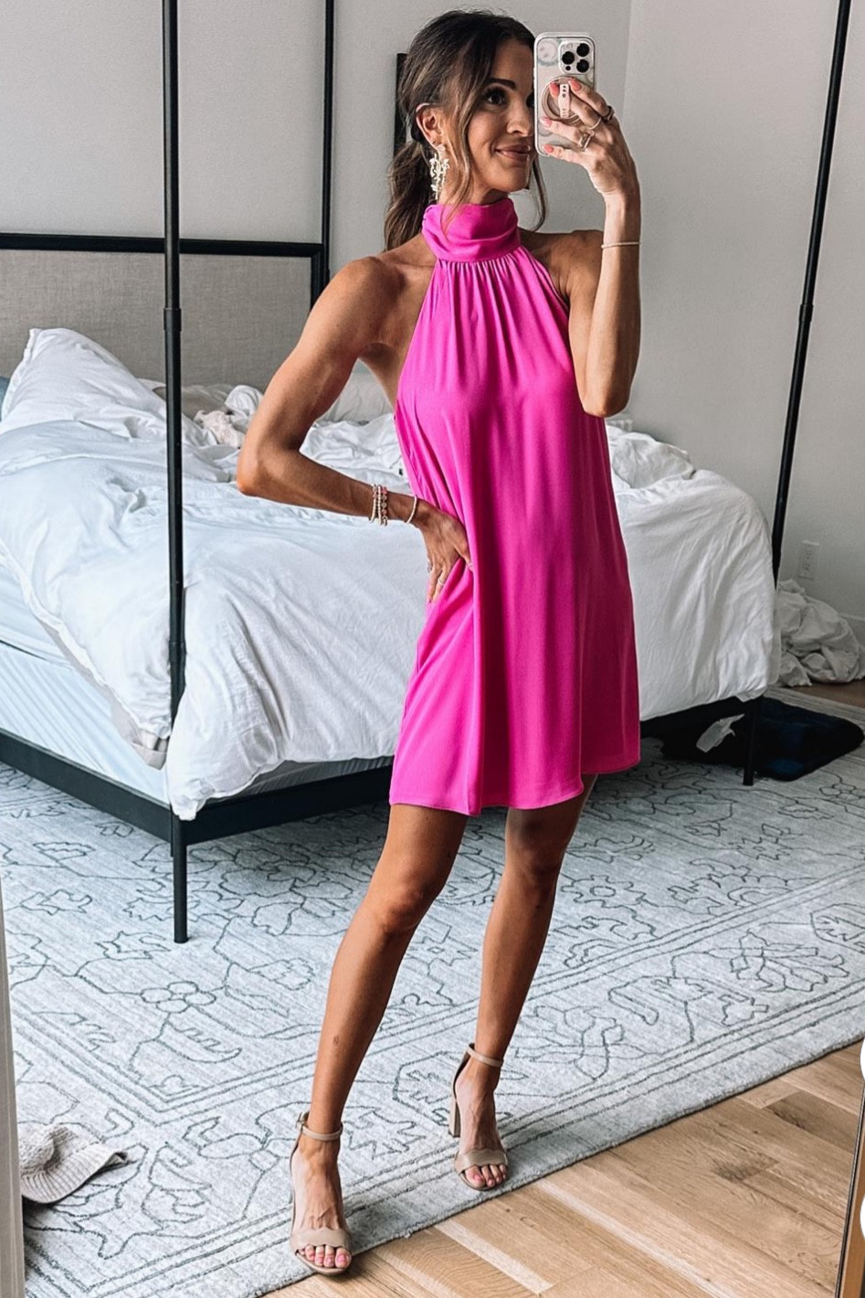 jersey balloon sleeve midi dress La Lune Balloon Sleeve Midi Dress with Belt | Cream | Dresses main image 0