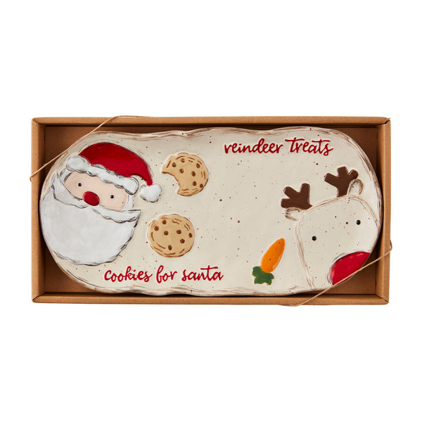 Mud Pie Santa & Reindeer Treats Platter in White | Stoneware | Mud Pie