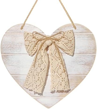 Valentines Door Sign Decorations: Rustic White Love Hearts Thick Wooden Valentines Decor with Lac... | Amazon (US)