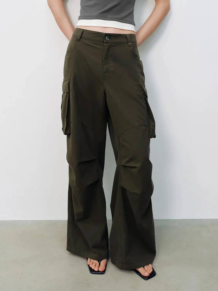 Flap Pocket Wide Leg Cargo Pants | Urban Revivo