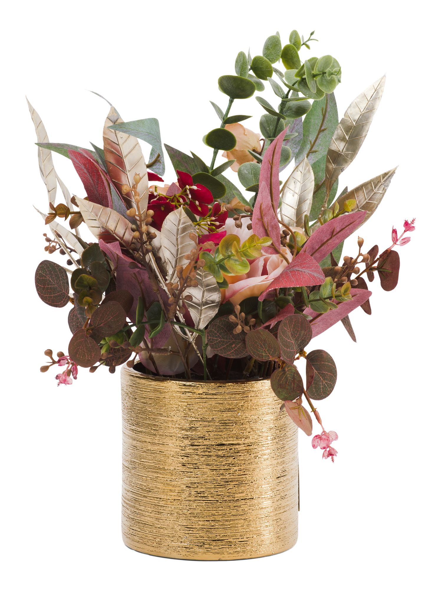 13in Floral Arrangement In Metallic Pot | TJ Maxx