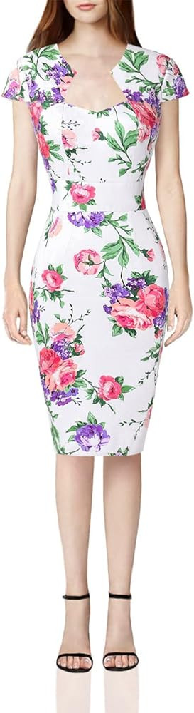 Vintage White Floral Midi Dress | Amazon (US)
