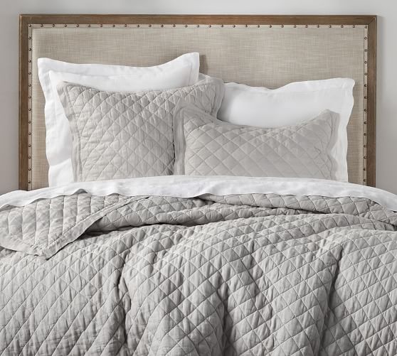 Belgian Flax Linen Diamond Quilt & Sham - Flagstone | Pottery Barn (US)