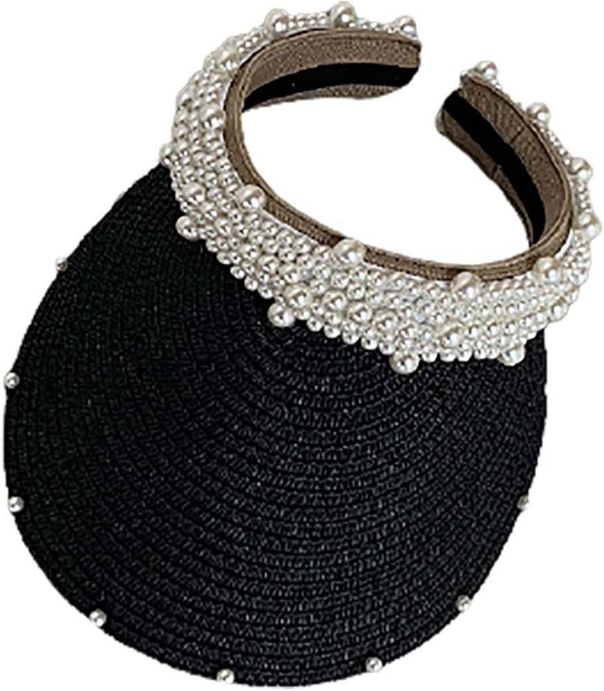 Ladies Summer Beach Straw Hat Empty Top Hat Sunshade Sun Hat Modification Face Cap-Black | Amazon (US)