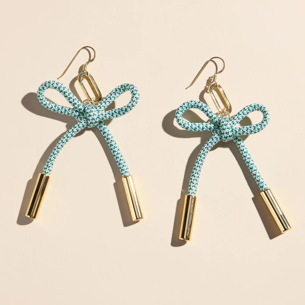 Green & White Simone Cord Earring | Nickel and Suede