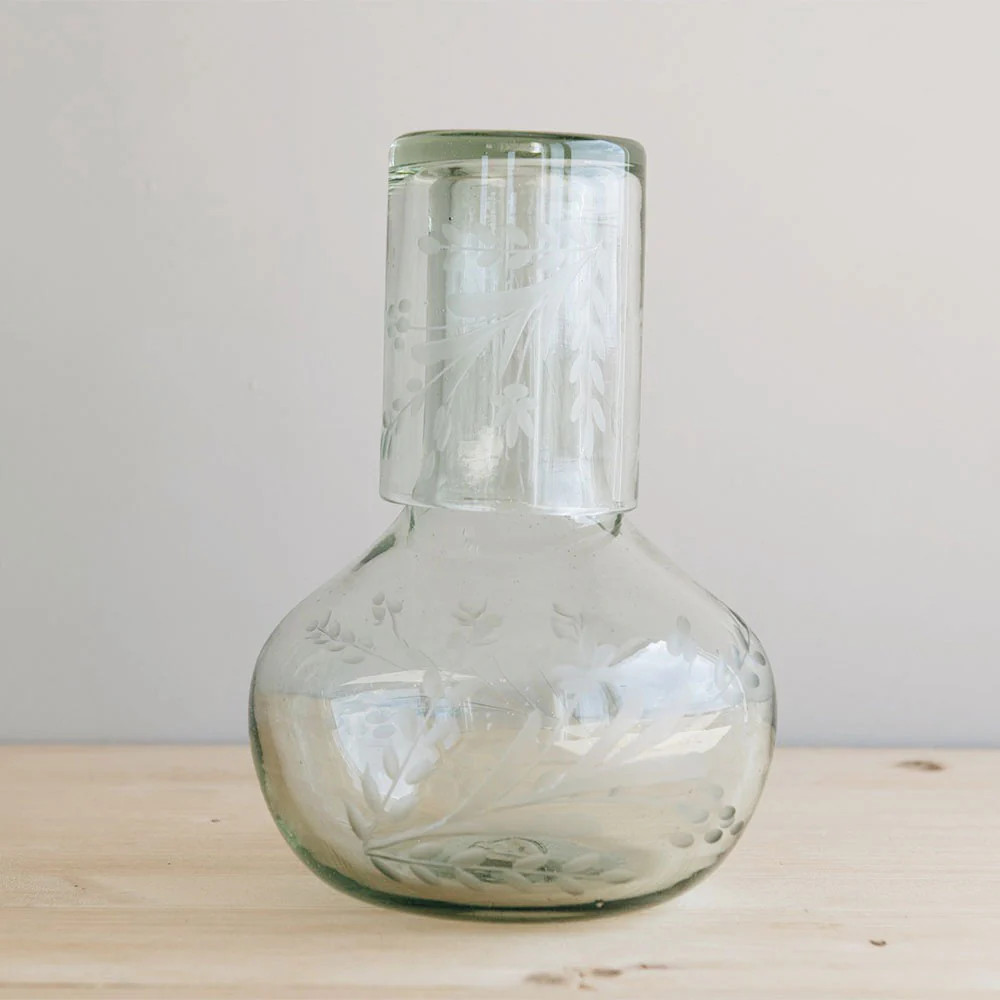 Recycled Glass Etched Carafe Set | Roan Iris