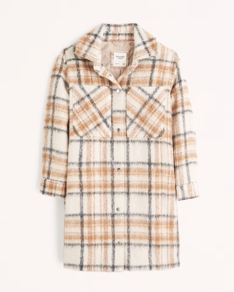 Women's Long-Length Wool-Blend Shirt Jacket | Women's 25% Off Select Styles | Abercrombie.com | Abercrombie & Fitch (US)