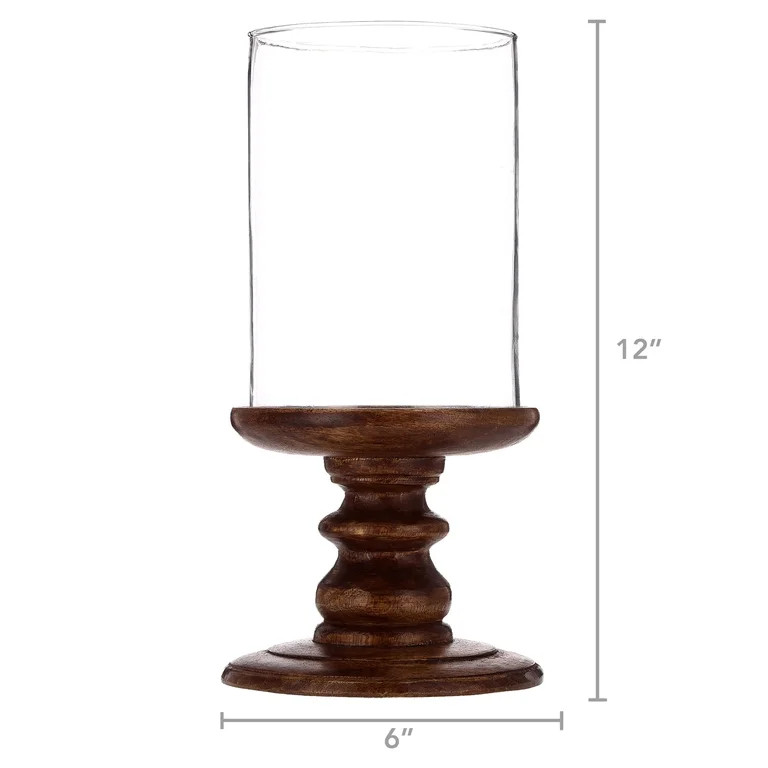 My Texas House Fall Large Wood and Glass Hurricane Candle Holder, Brown, 12" | Walmart (US)