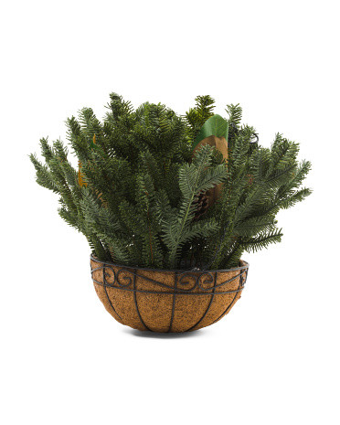 30in Outdoor Safe Real Touch Faux Pine Arrangement In Hanging Basket | TJ Maxx