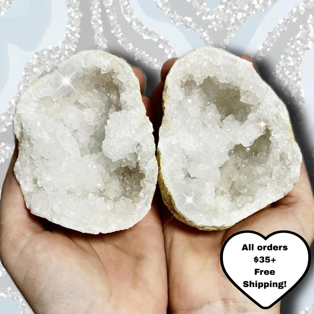 Calcite Quartz Geode Halves | Natural Broken Geodes | Raw Crystal Pairs | Sparkling Quartz & Calc... | Etsy (US)