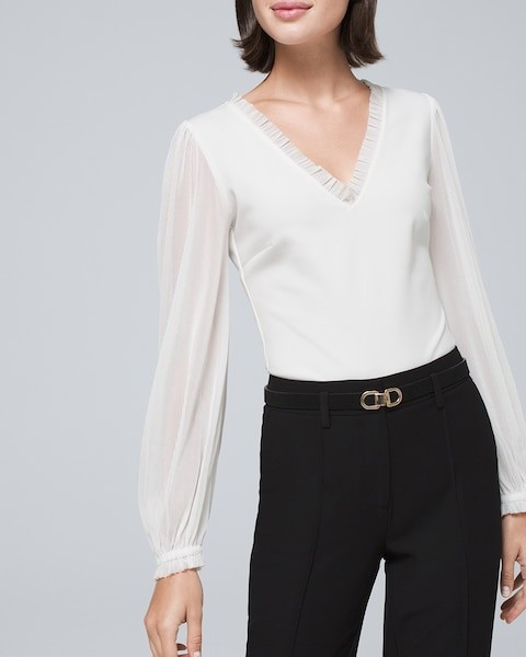 Mesh Blouson-Sleeve Top | White House Black Market