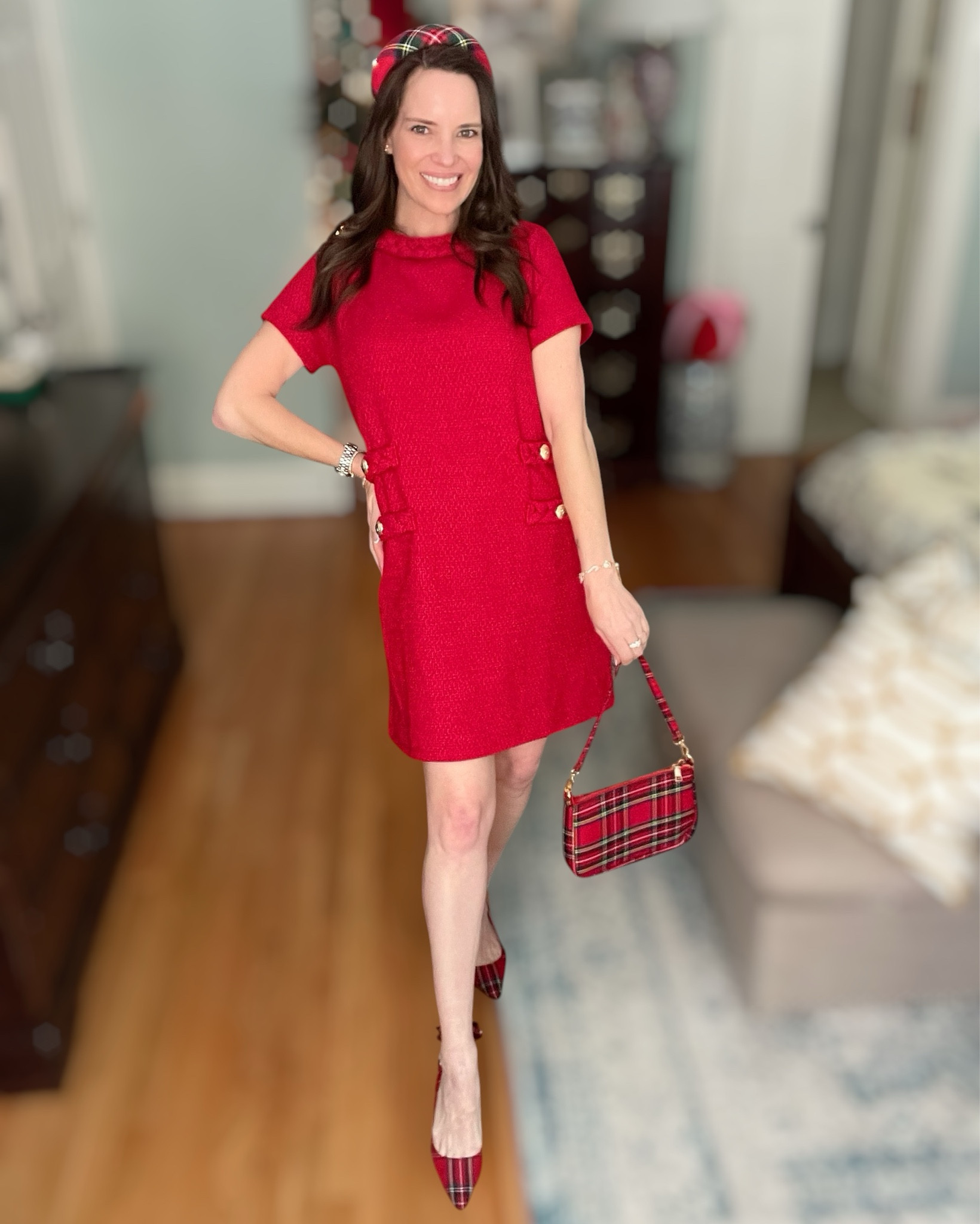 Holiday Outfit Idea – Red Tweed Dress + Plaid Accessories

Giving full preppy Christmas chic with this red tweed mini moment 🎄❤️ The gold buttons and structured shape make it look so polished — very “ladies who holiday brunch” energy. It has that timeless Jackie O silhouette but still feels fun and wearable for real life.

To make it extra festive, I paired it with tartan plaid heels and the matching mini bag (had to!! 😂) — and the plaid headband ties it all together like a little holiday bow. This is one of those outfits that’s easy but looks like you really tried ✨

Perfect for Christmas brunch, school events, office parties, cookie swaps, church, holiday performances, or festive date night ❤️ Linked everything + similar options below!

holiday outfit inspo, red tweed dress, preppy Christmas style, holiday brunch outfit, plaid accessories outfit, classic feminine style, Tuckernuck look for less, timeless holiday fashion, Christmas photos outfit, elegant festive outfits, holiday styling ideas ❤️🎄✨


#LTKFindsUnder50 #LTKWorkwear #LTKHoliday