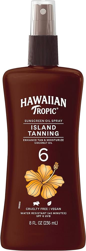 Hawaiian Tropic Island Tanning Oil Spray Sunscreen SPF 6, 8oz | Tanning Sunscreen, Tanning Oil wi... | Amazon (US)
