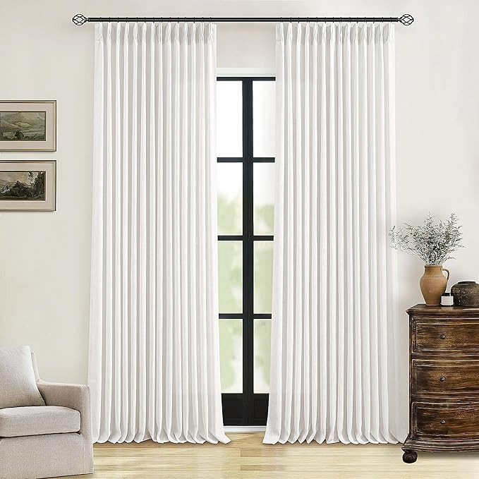 Beige White Linen Curtains 108 Inches Long 2 Panels Set for Living Room Neutral Boho Thick Linen ... | Amazon (US)